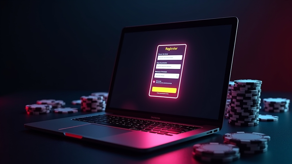 Formulário de registo de casino iluminado por luz neon